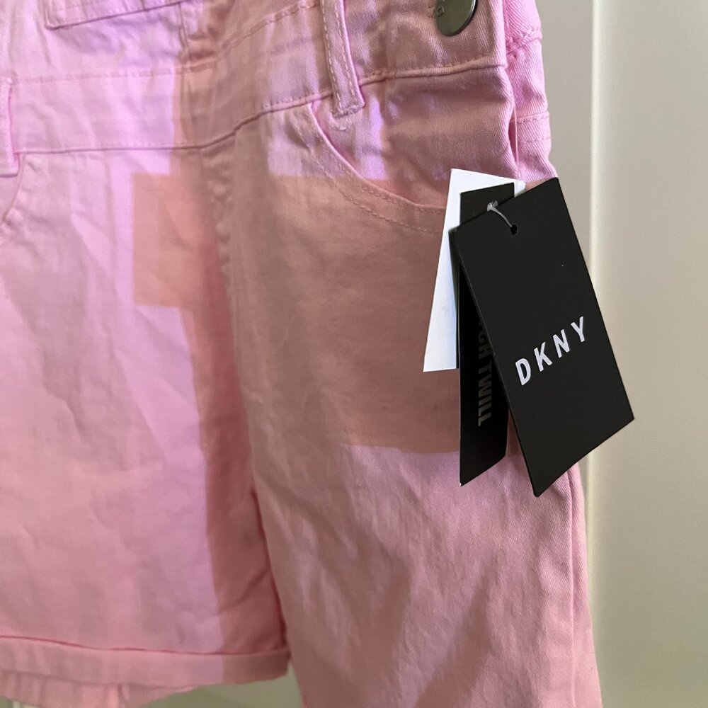 BNWT DKNY Denim Jeans Shorts Overalls w/Suspenders (12) in pink smoke - Picture 7 of 7